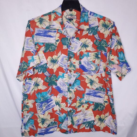 Tommy Bahama Hawaiian Shirt Mens XL Tropical Floral Postcard Silk - Picture 1 of 10